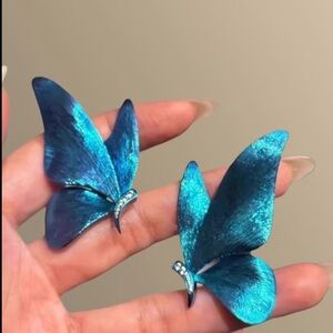 Shimmering Teal Butterfly Earrings